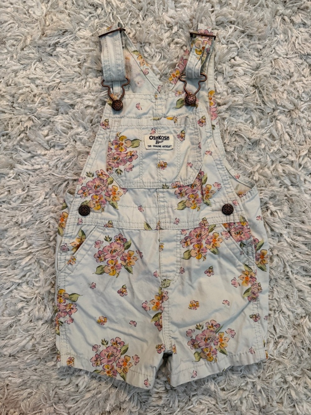 OshKosh B'gosh Light Blue Floral Short Overalls